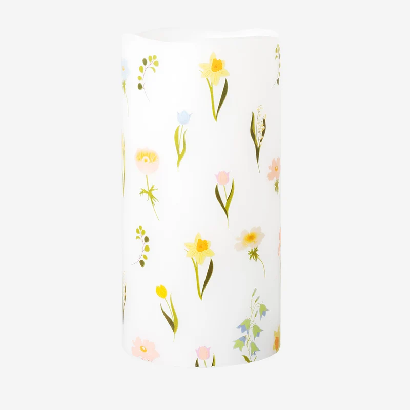 LED pillar candle with flower print - 15 cm