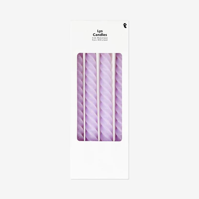 Twisted purple dinner candles - 4 pcs