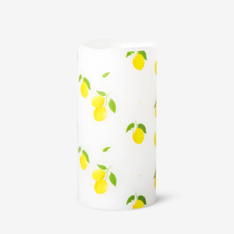 LED pillar candle with lemon print - 15 cm