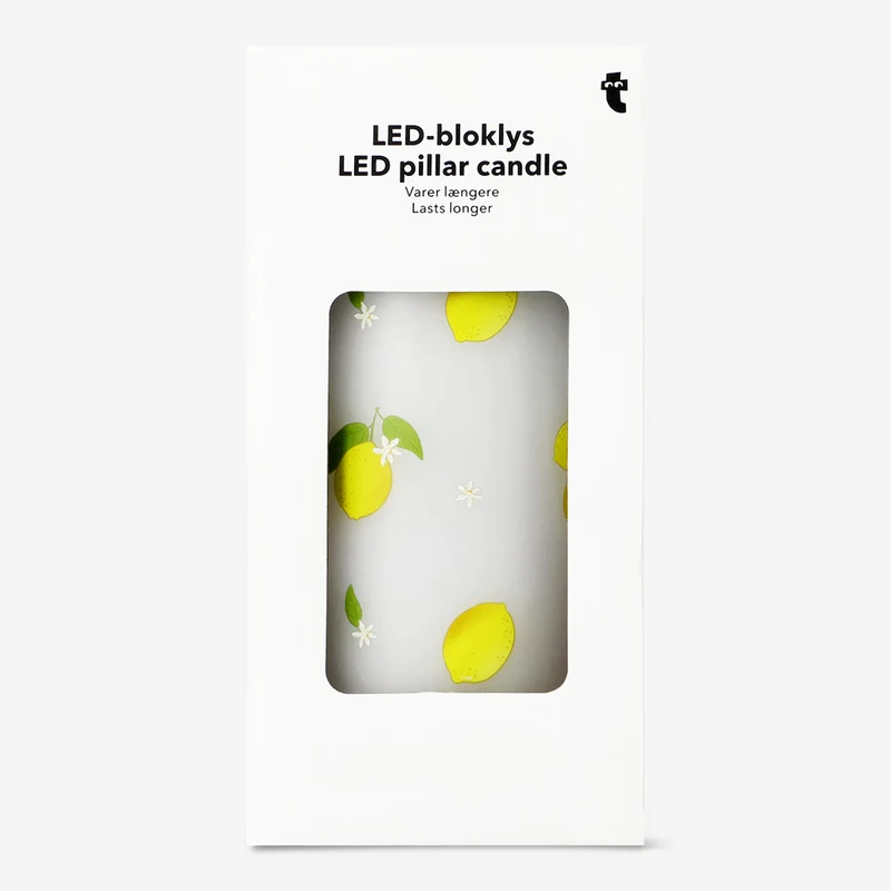 LED pillar candle with lemon print - 15 cm