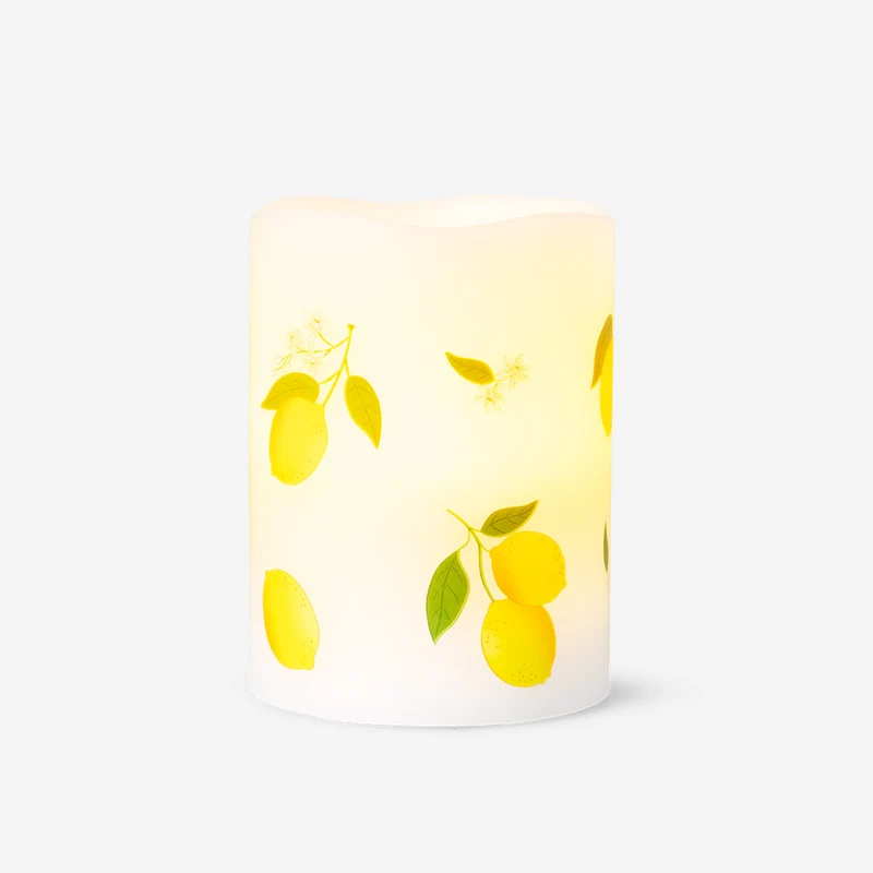 LED pillar candle with lemon print - 10 cm