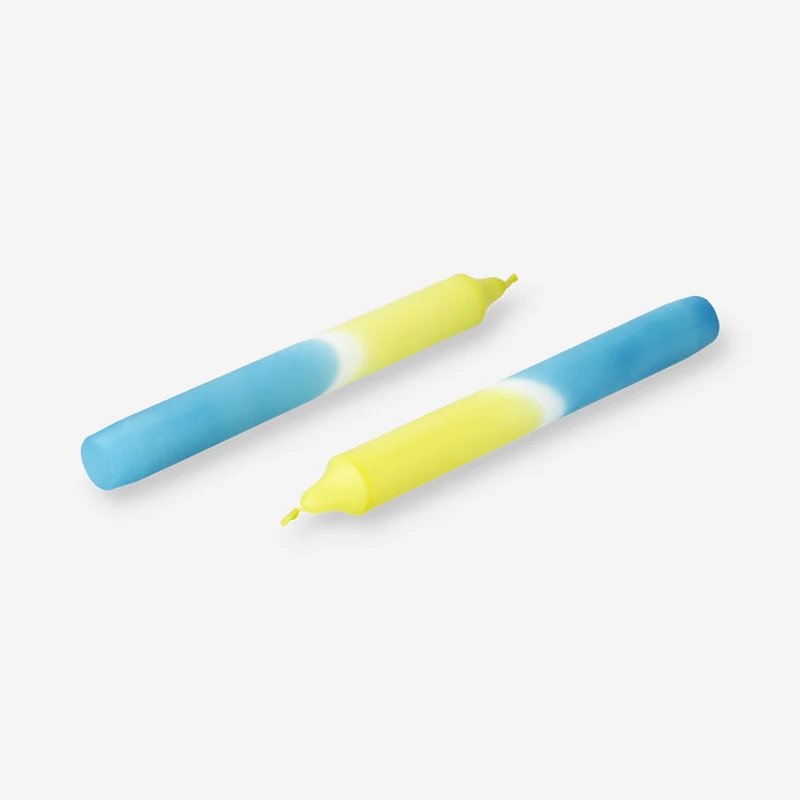 Dip dye dinner candle in blue and yellow - 4 pcs