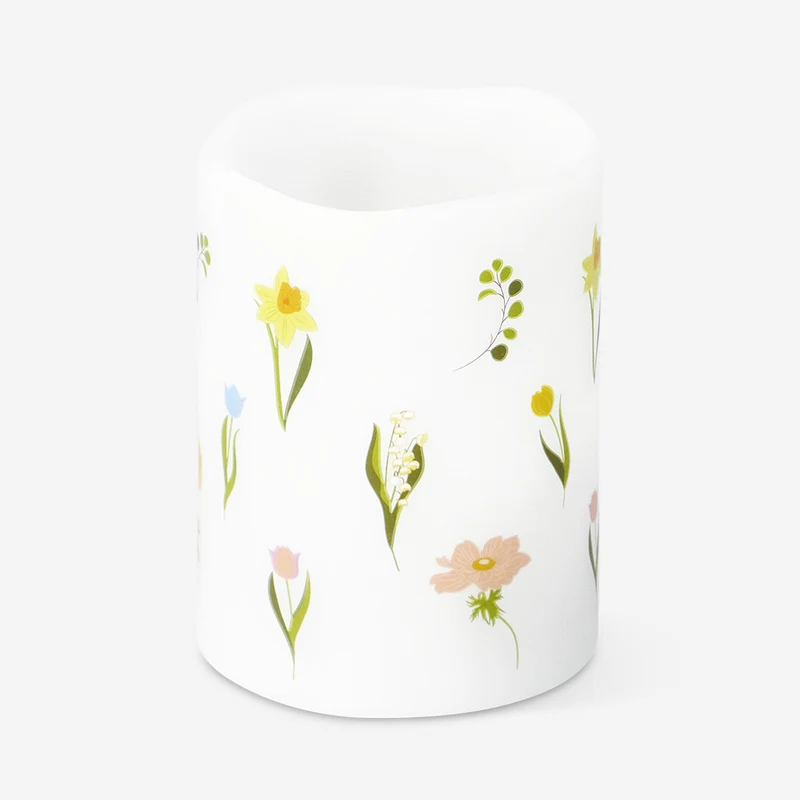 LED pillar candle with flower print - 10 cm