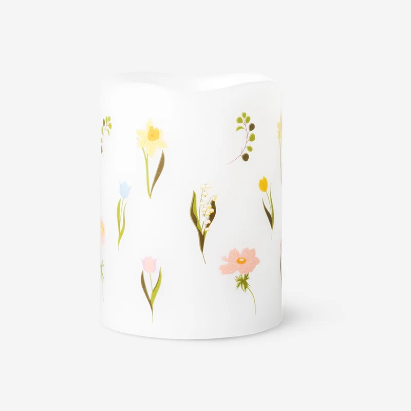 LED pillar candle with flower print - 10 cm
