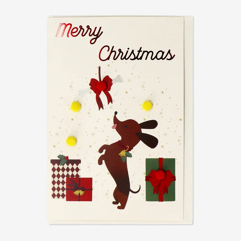 Christmas with sausage dog greetings card