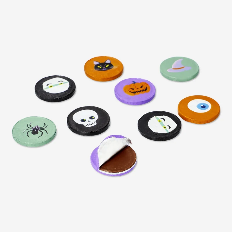 Halloween chocolate coins in net