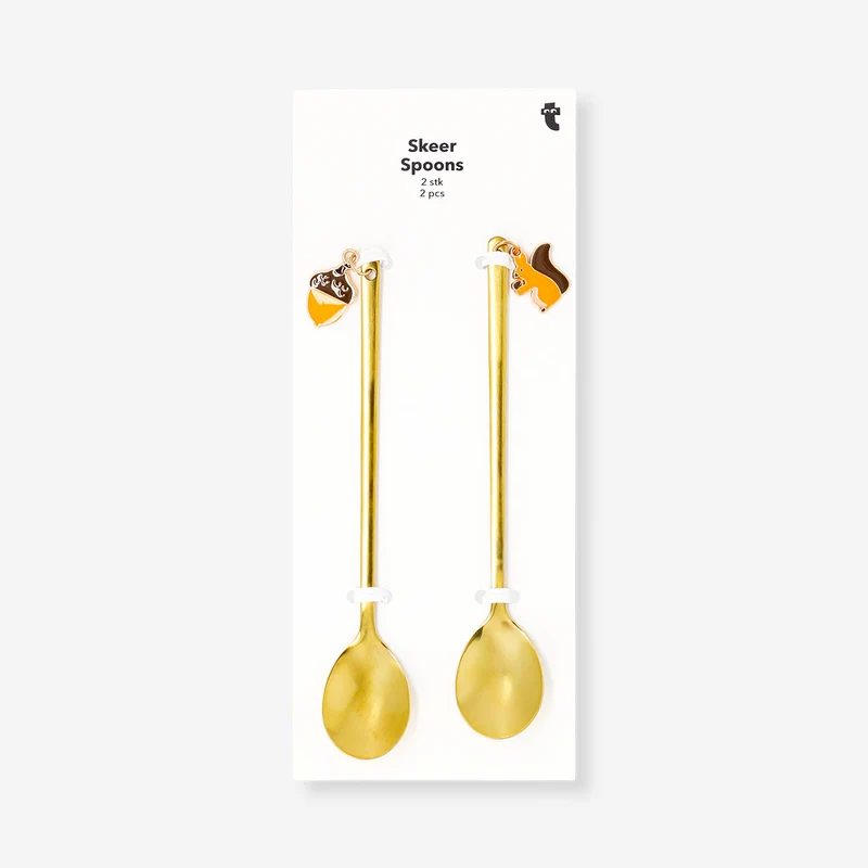 Gold dessert spoons with acorn and squirrel decoration - 2 pcs
