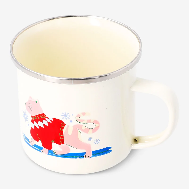 Metal mug with white enamel and Christmas print - 350 ml