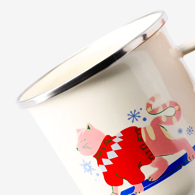 Metal mug with white enamel and Christmas print - 350 ml