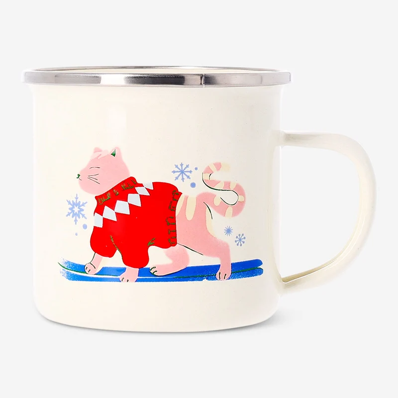 Metal mug with white enamel and Christmas print - 350 ml