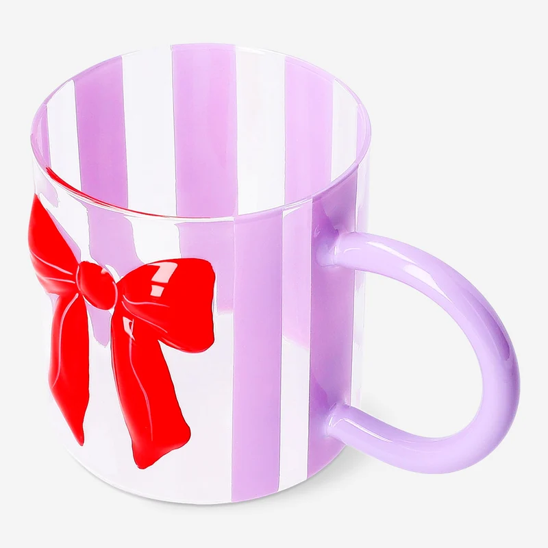 Striped glass mug with embossed bow - 550 ml