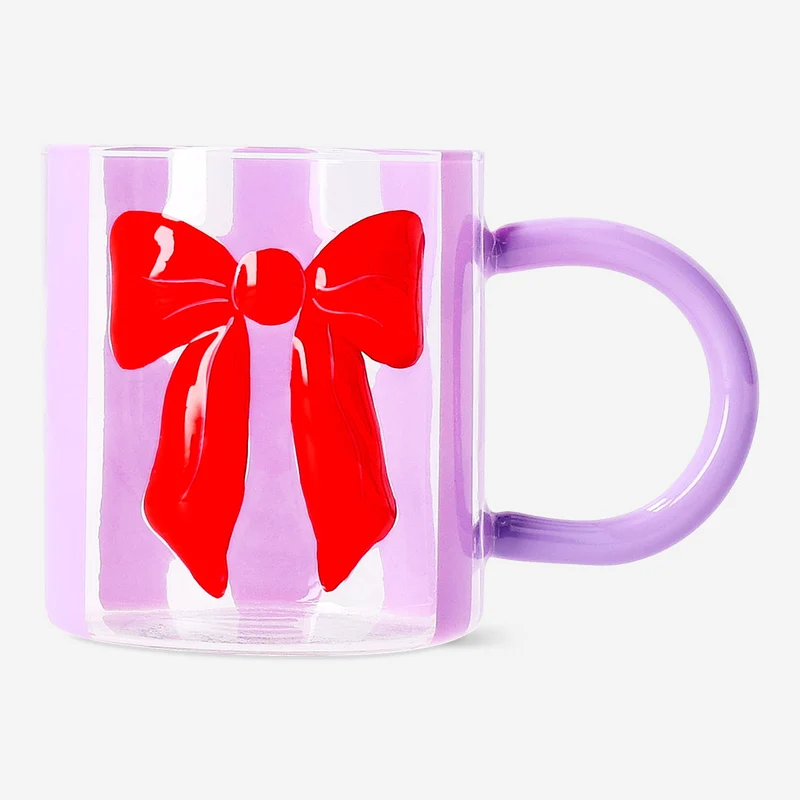 Striped glass mug with embossed bow - 550 ml