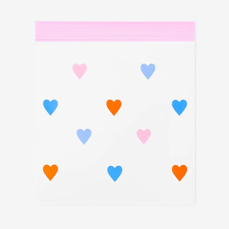 0,5L grip seal bags with zip closure and heart print - 30 pcs