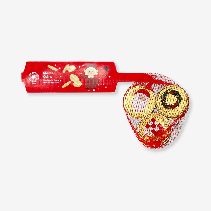 Christmas chocolate coins in net