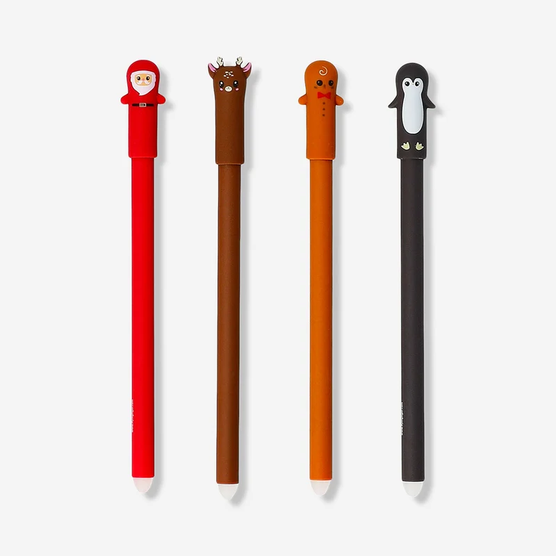 Erasable pens with Christmas toppers - 4 pcs