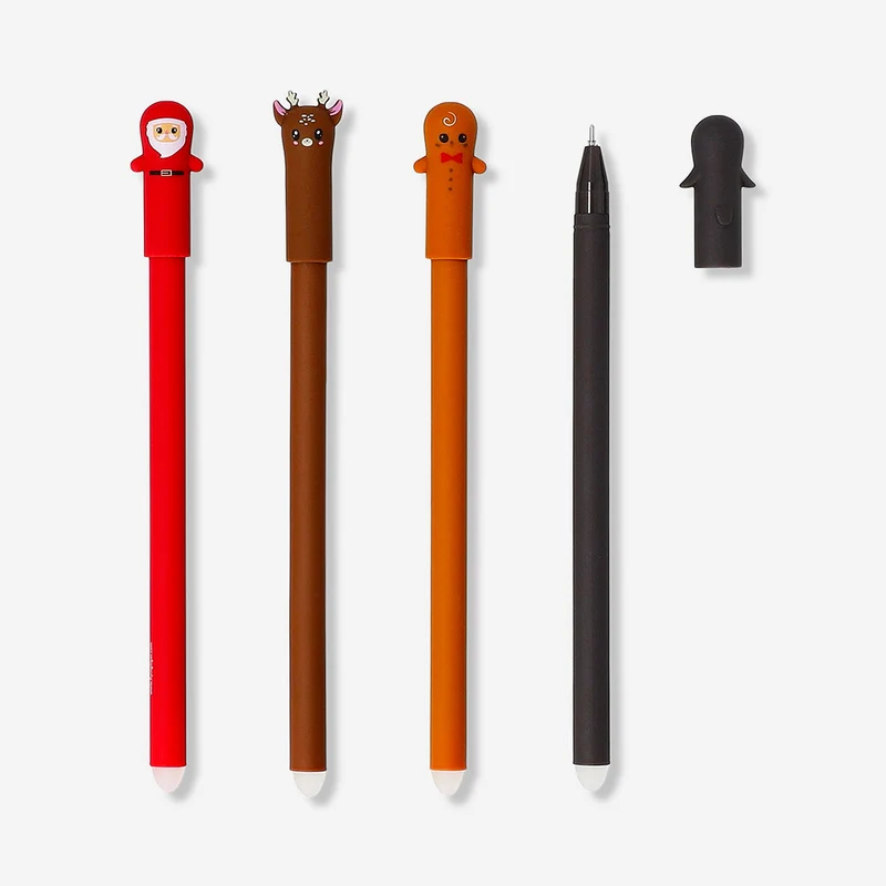Erasable pens with Christmas toppers - 4 pcs