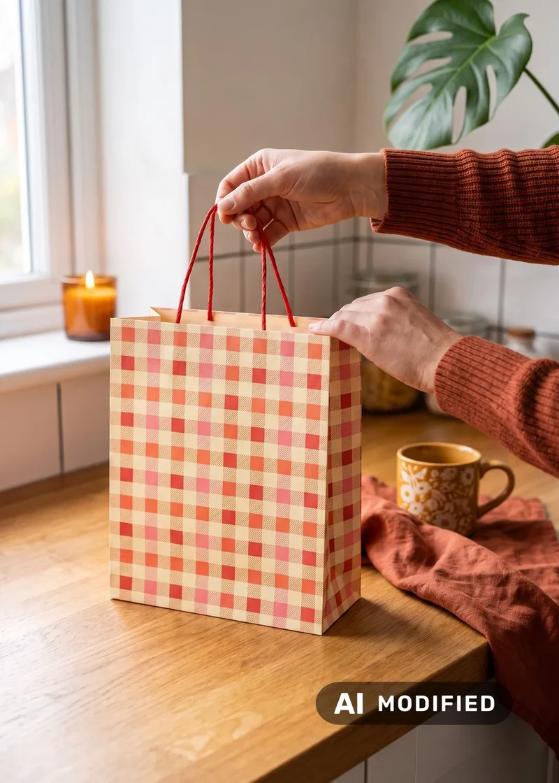 Gift bag with check pattern - 25x33 cm