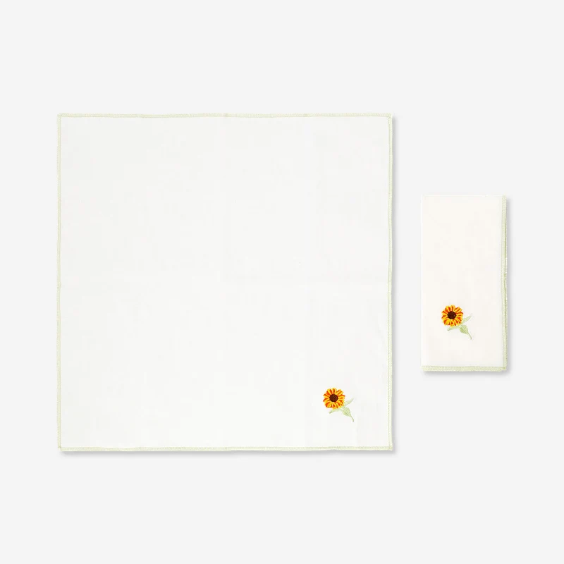 Fabric napkins with embroidered sunflowers - 2 pcs