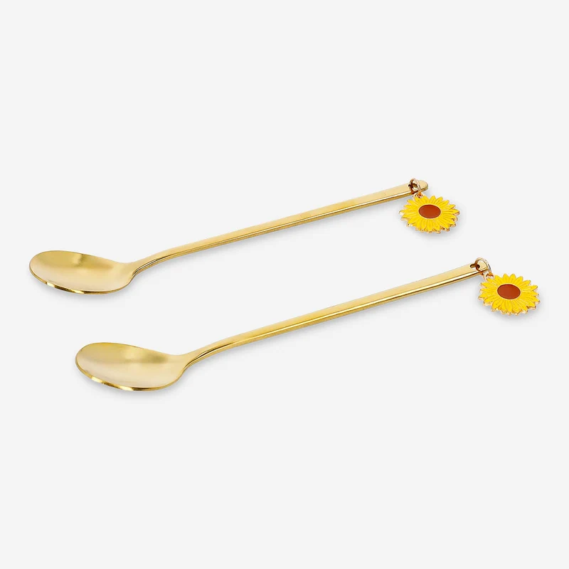 Gold dessert spoons with sunflower toppers - 2 pcs