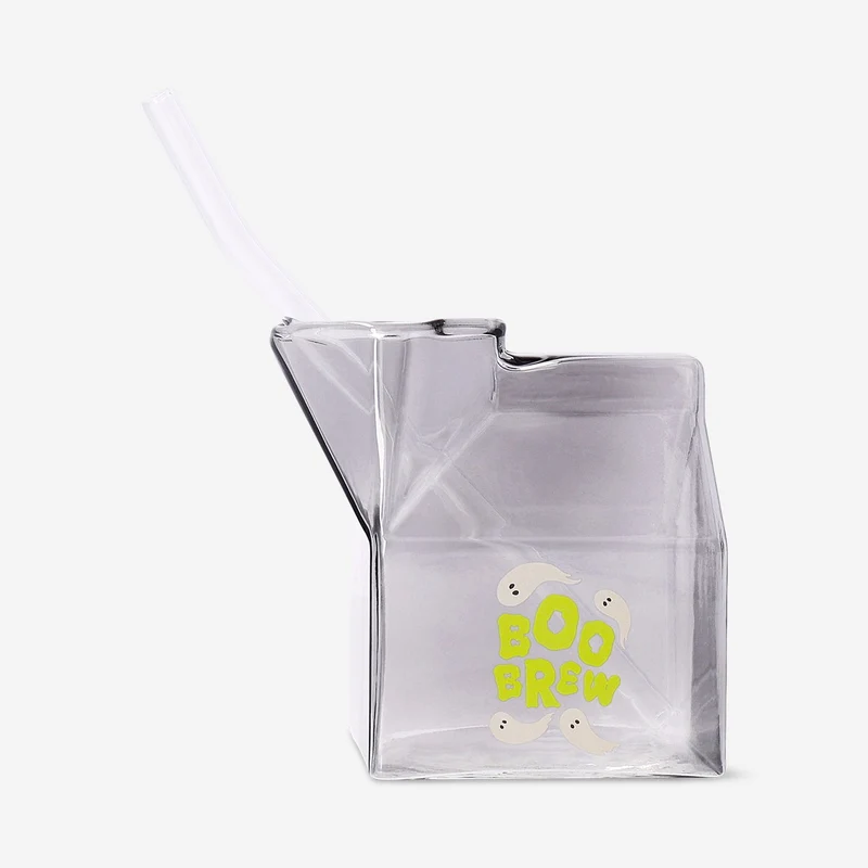 Milk carton glass with straw - 350 ml