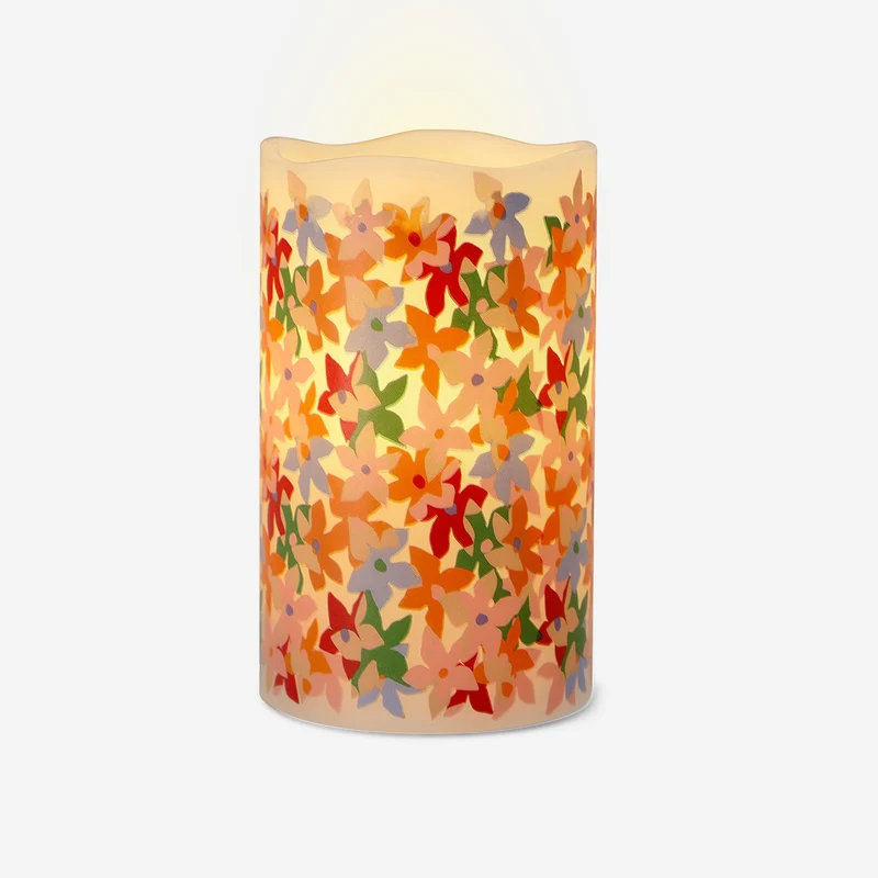 LED pillar candle with floral print - 10 cm