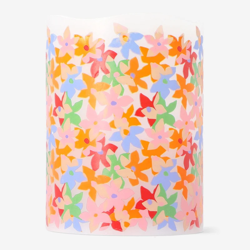 LED pillar candle with floral print - 10 cm