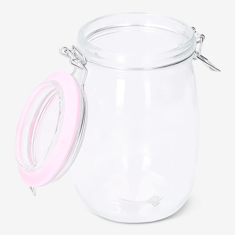 Glass jar with pink rim - 17 cm