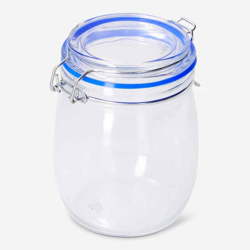 Glass jar with navy rim - 14 cm