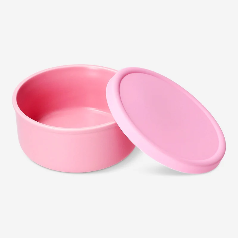 Pink ceramic food container with silicone lid - 17 cm