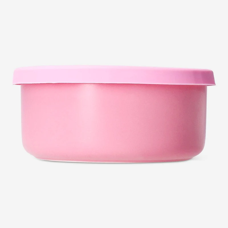 Pink ceramic food container with silicone lid - 17 cm