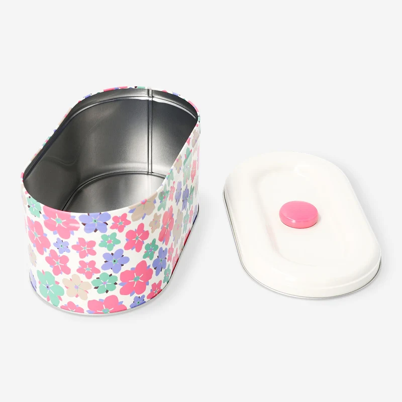 Oval cake tin with floral print - 23x13 cm