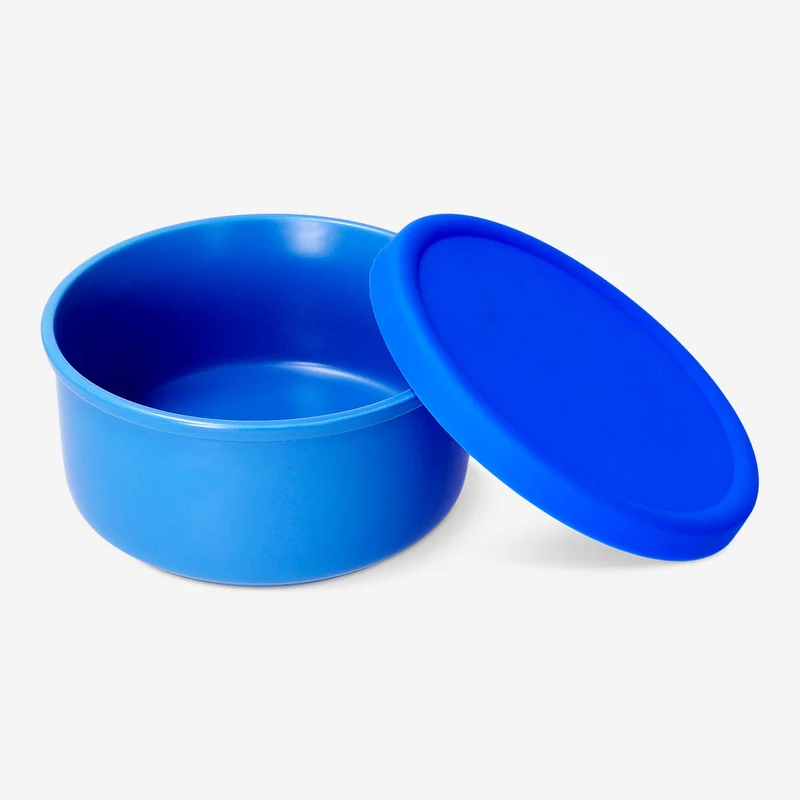 Navy ceramic food container with silicone lid - 13 cm