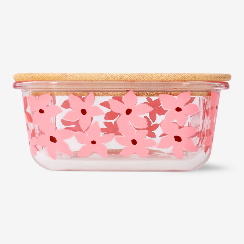 Glass food container with flowers - 20 cm