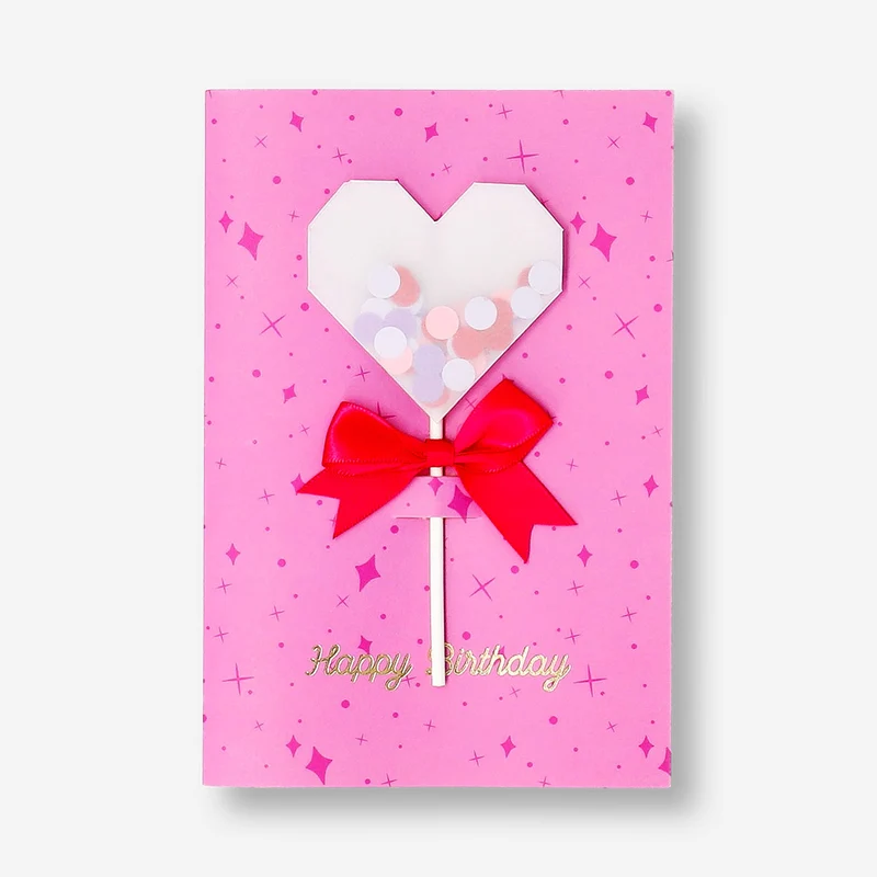 Birthday card - Heart wand with ribbon