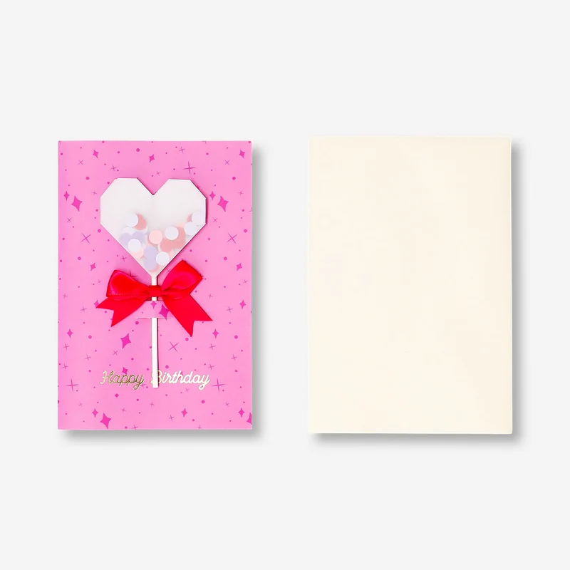 Birthday card - Heart wand with ribbon