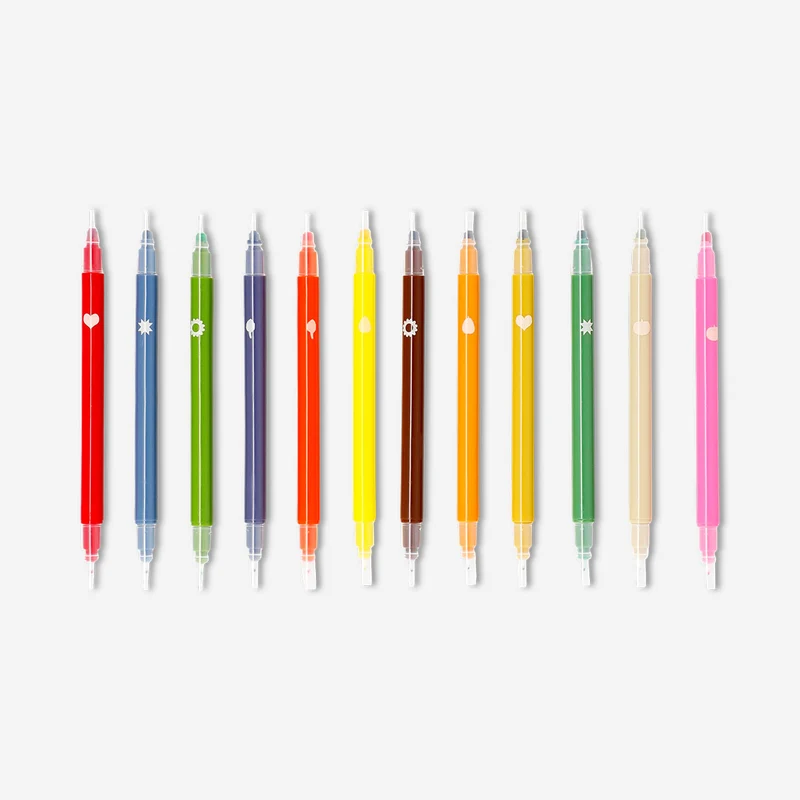 Dual-tip markers with fineliners and stamps - 12 pcs
