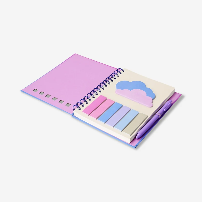 Gradient notebook with ballpoint pen and page markers