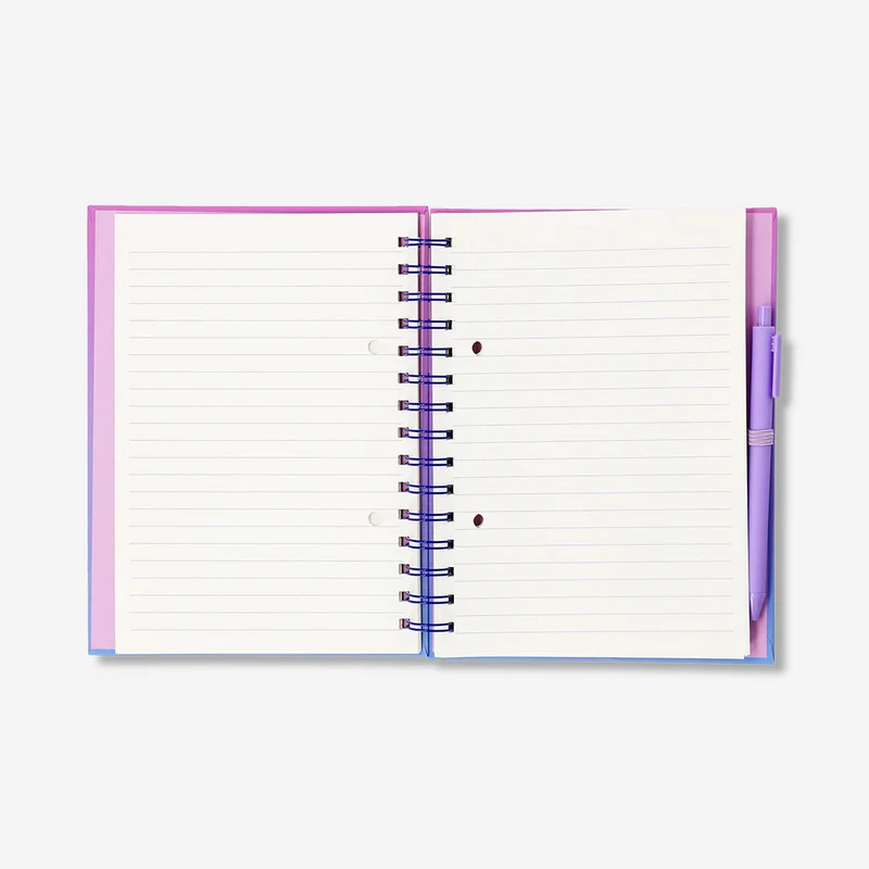 Gradient notebook with ballpoint pen and page markers