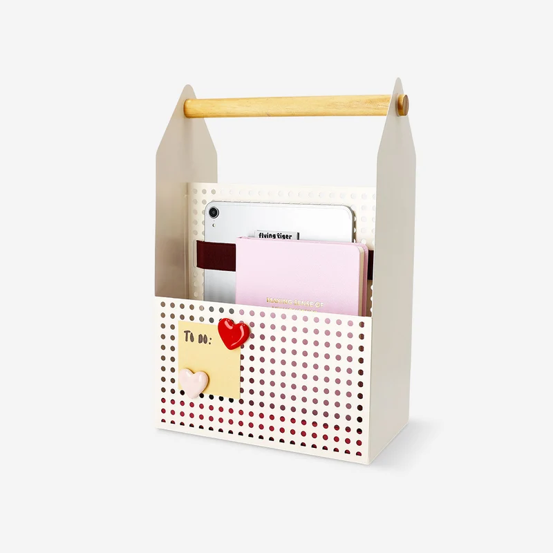 Metal desk organiser with handle
