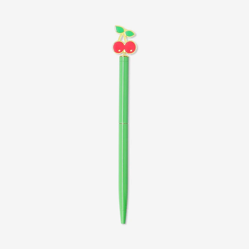 Ballpoint pen - Green with cherry topper