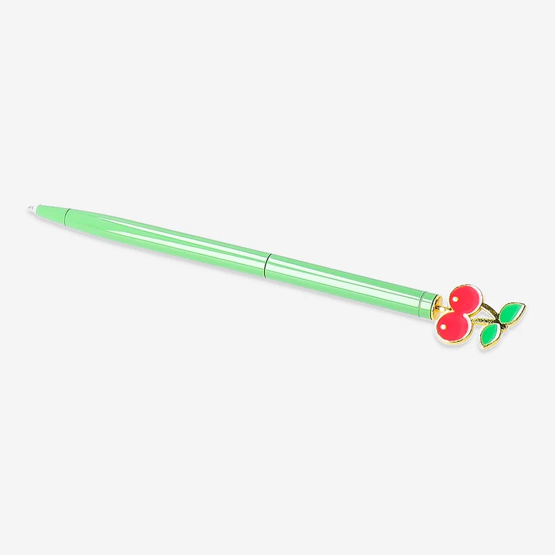 Ballpoint pen - Green with cherry topper