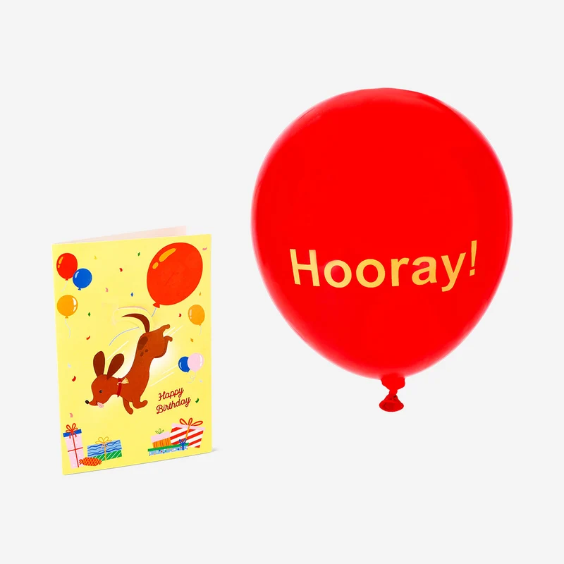 Birthday card - Sausage dog with balloon