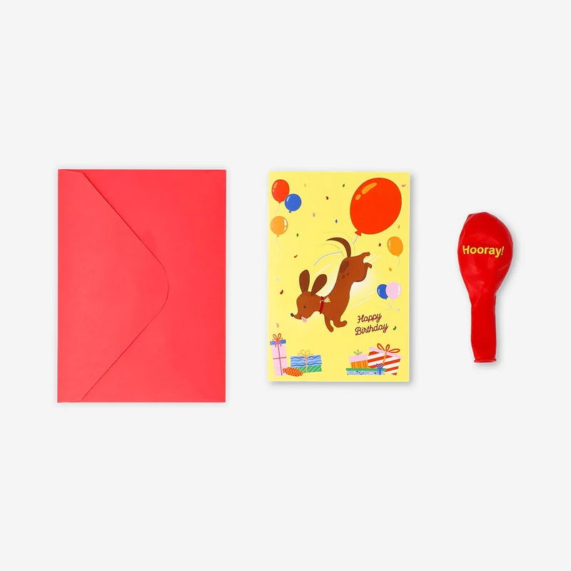 Birthday card - Sausage dog with balloon