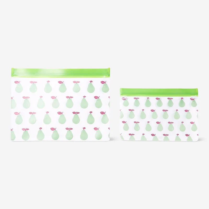 Reusable grip seal bags with green pears - 2 pcs