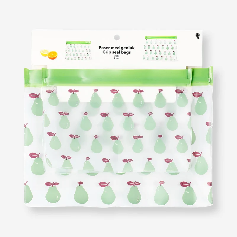 Reusable grip seal bags with green pears - 2 pcs