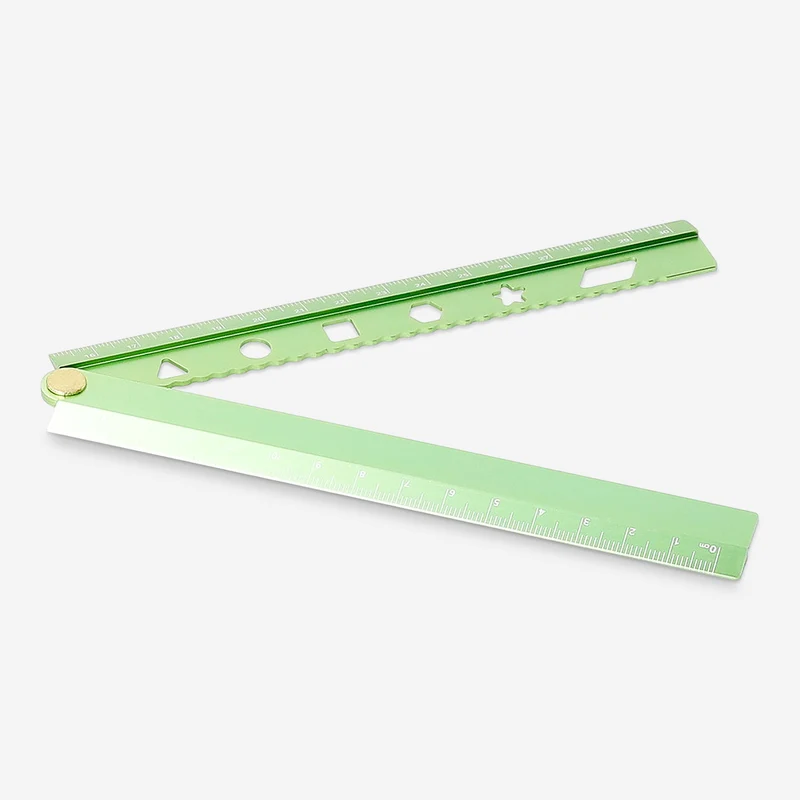 Green foldable ruler with stencils