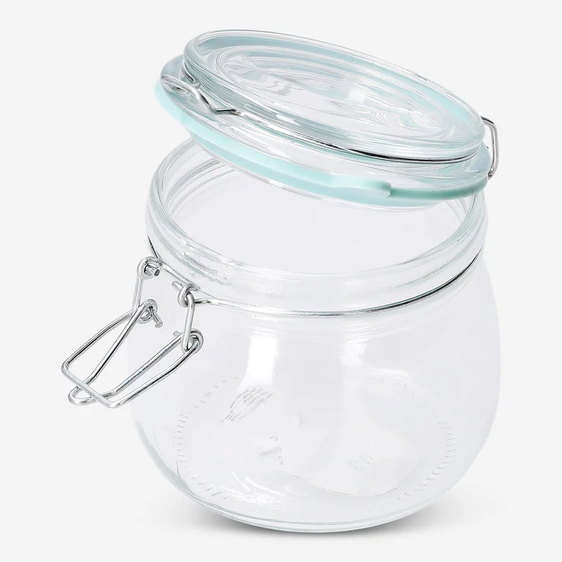 Glass jar with green rim -13 cm