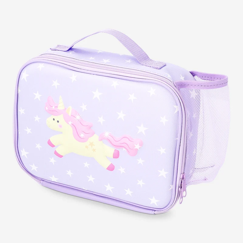 Purple lunchbox bag with unicorn motif - 19x25 cm