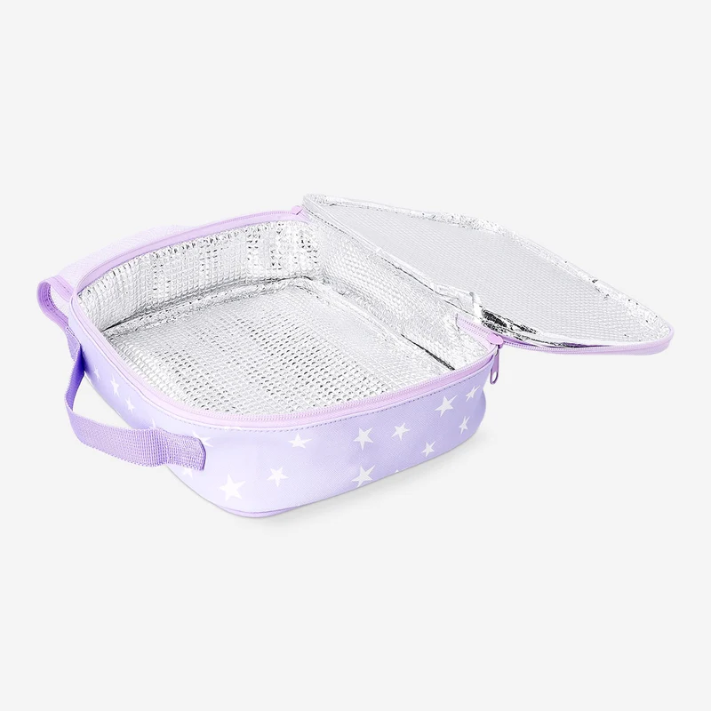 Purple lunchbox bag with unicorn motif - 19x25 cm