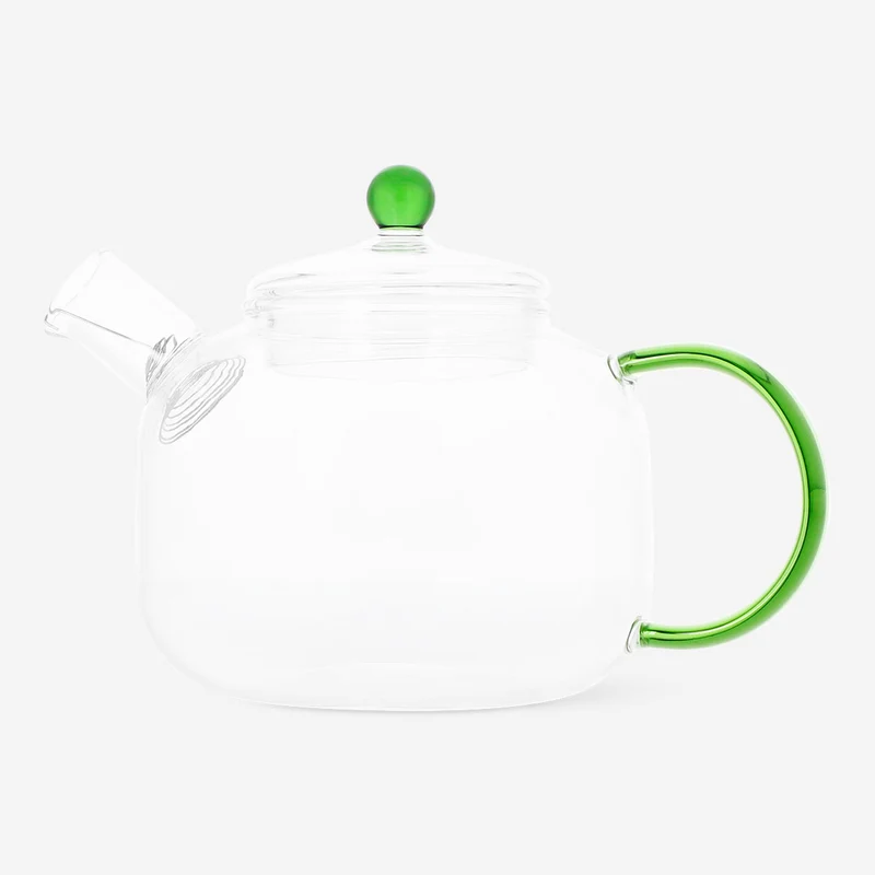 Glass tea pot with coloured handle - 400 ml